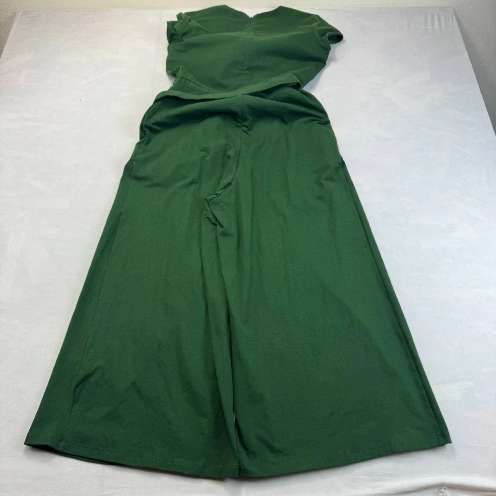 Zapelle Jumpsuit Womens S Green Surplice Neck Sleeveless Belted Waist Wide Leg